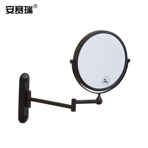 上海安赛瑞 700943 8寸 双面3倍放大 浴室卫生间化妆镜 仿古黑色 精铜+玻璃 (单位:个)