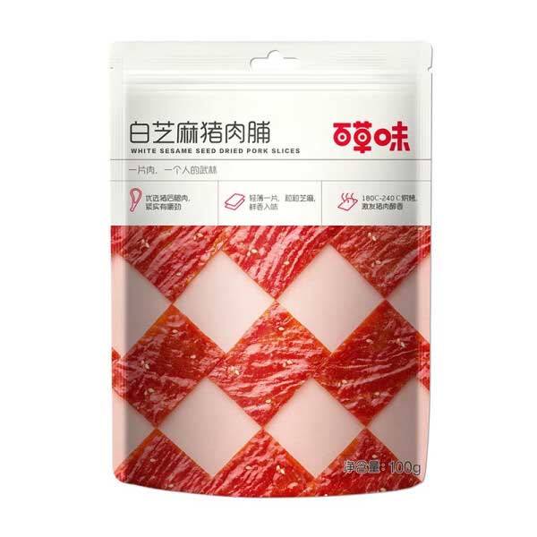 百草味 100g/包 白芝麻猪肉脯自然片 (单位：包)